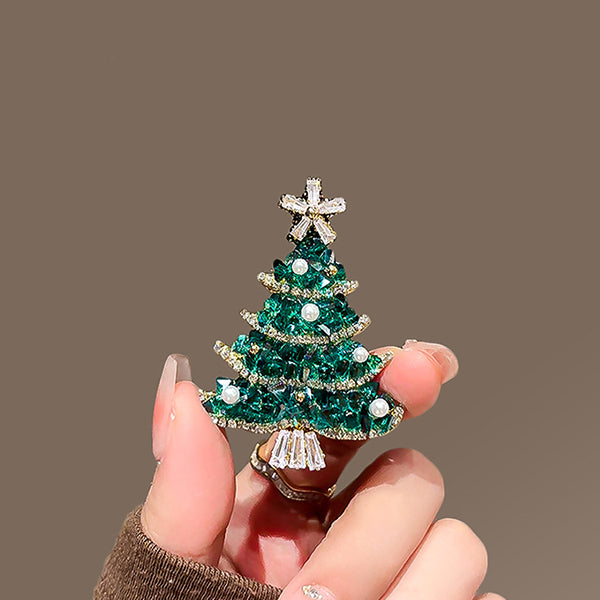 Crystal Christmas Tree Brooch - Festive Holiday Jewelry - 4 Styles