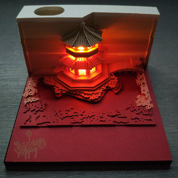 3D Note Paper Sculpture - Hand-Torn Paper Art - Treehouse and Garden Designs - LED Light Feature - Unique Decorative Piece