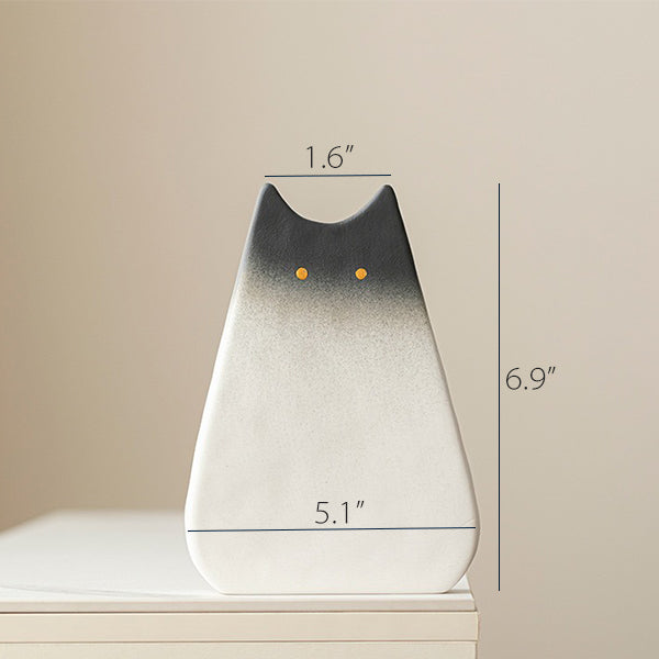 Cute Cat Ceramic Vase - Black White & Pink - Two Sizes - Hydroponic & Fresh Flowers - Decorative Home Accent