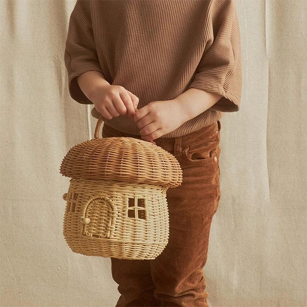 Whimsical Mushroom Woven Basket