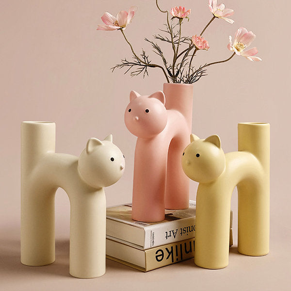 Adorable Cat-Shaped Ceramic Vase