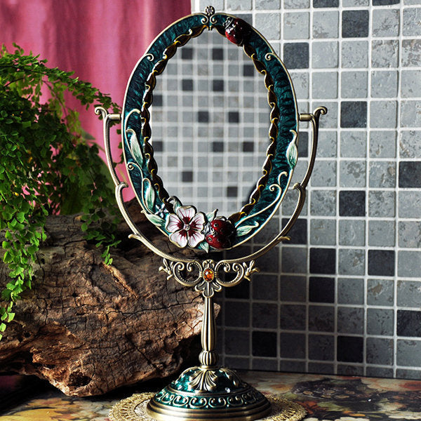 Vintage European Makeup Mirror - Ornate Retro Design - Delicate Floral Accents