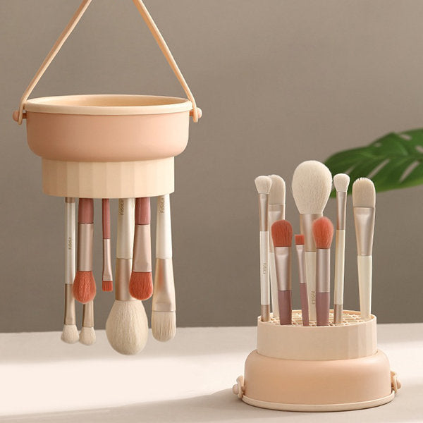 Makeup Brush Storage Tray - Apricot - Integrated Wash and Dry - All-in-One
