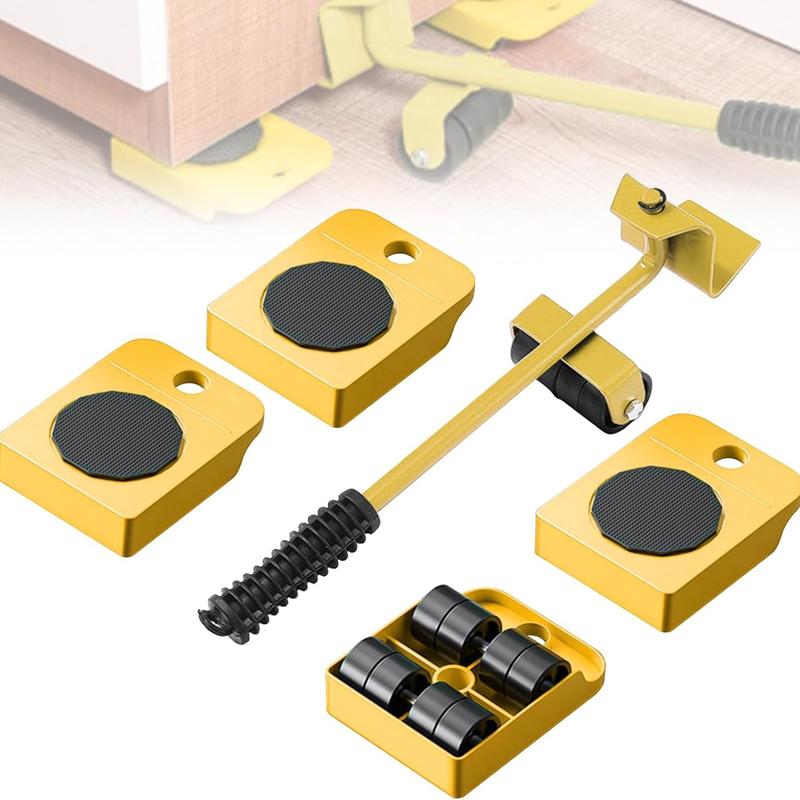 5-Pack Furniture Moving Kit - Heavy-Duty Slider Pads - Steel Lifter Tool - Easy Home Relocation - Red or Yellow