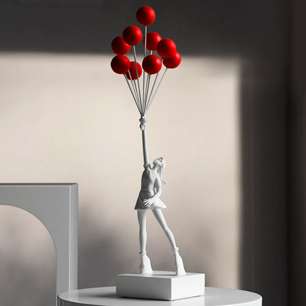 Balloon Girl Decorative Statue - Resin Sculpture - Black and White Finish - Modern Art Figurine - Home Shelf Accent