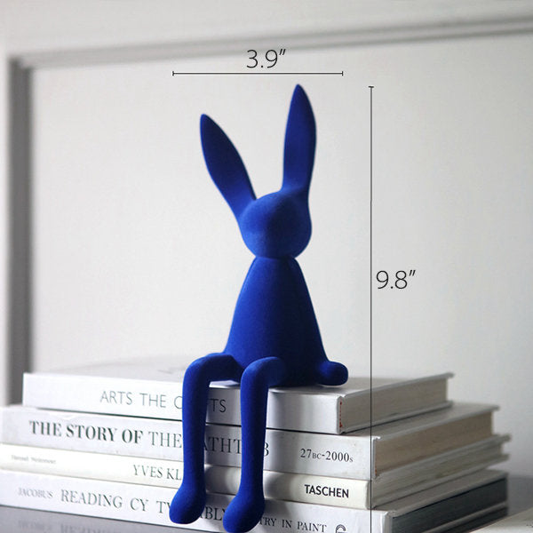 Klein Blue Rabbit Decor - Flocked Resin Sculpture - Modern Home Accent - Art Desk Ornament - Unique Shelf Display