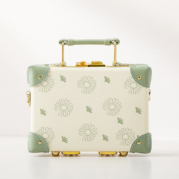 Elegant Daisy Suitcase - Green - Pink - Vintage-inspired
