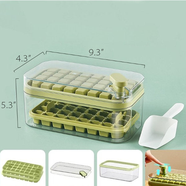 Press-to-Release Ice Tray Mold - Orange - Purple - Green - Built-in Storage Box
