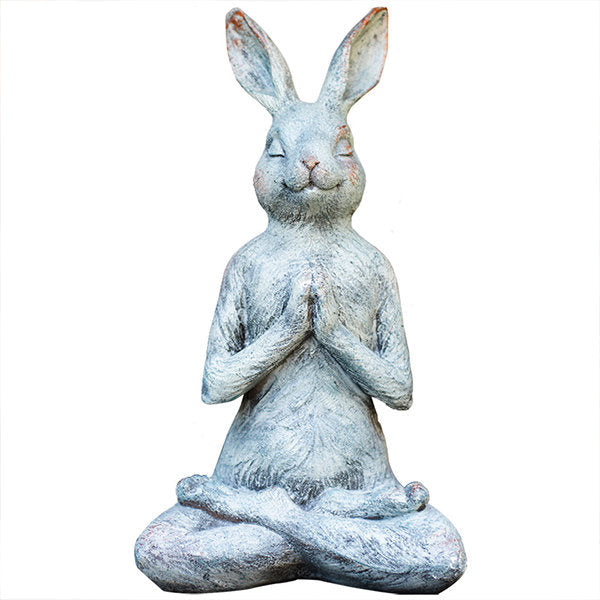 Yoga Bunny Statue - For Easter - Vintage Look - Resin Material - Meditating Pose