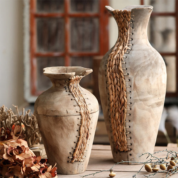 Handcrafted Rustic Vases - Willow Wood & Bullrush - Two Sizes - Wabi-Sabi Aesthetic