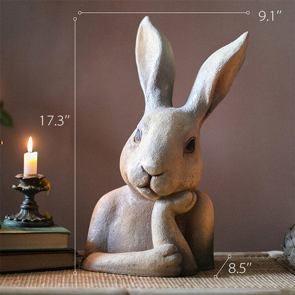 Bunny Statue Decoration - For Easter - Vintage Finish - Magnesium Oxide - Thinking Pose