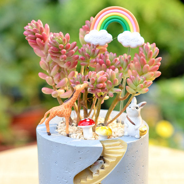 Hidden Home Planter - Resin Succulent Pot - Rabbit and Hedgehog Design