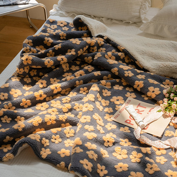 Cozy Floral Blanket - Orange - Green - Vibrant Flower Patterns - Adds Warmth