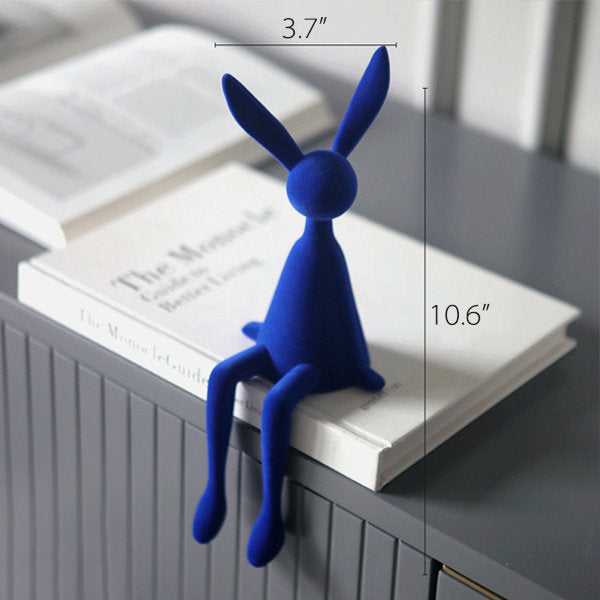Klein Blue Rabbit Decor - Flocked Resin Sculpture - Modern Home Accent - Art Desk Ornament - Unique Shelf Display