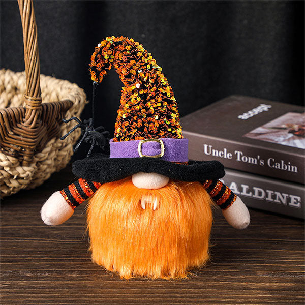 Halloween Gnome Light Set - Sequin Witch Hat - Festive Holiday Decor - Glowing Gnomes