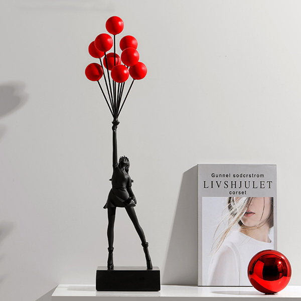 Balloon Girl Decorative Statue - Resin Sculpture - Black and White Finish - Modern Art Figurine - Home Shelf Accent