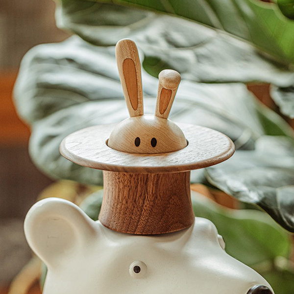 Magic Bunny Music Box - Solid Wood - Rotating Rabbit - Castle in the Sky - Cute and Sleek Design