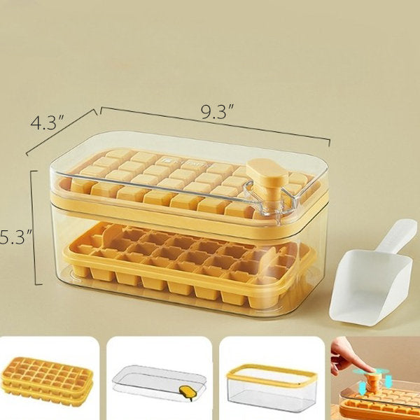 Press-to-Release Ice Tray Mold - Orange - Purple - Green - Built-in Storage Box