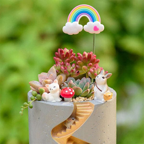 Hidden Home Planter - Resin Succulent Pot - Rabbit and Hedgehog Design