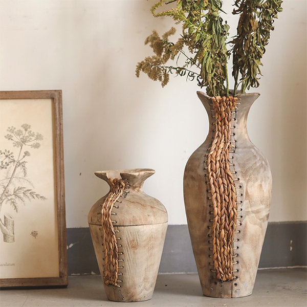 Handcrafted Rustic Vases - Willow Wood & Bullrush - Two Sizes - Wabi-Sabi Aesthetic
