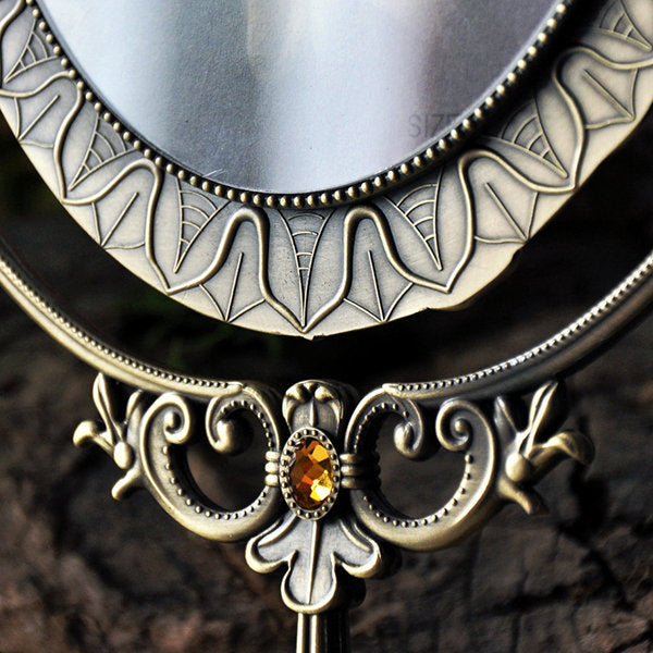 Vintage European Makeup Mirror - Ornate Retro Design - Delicate Floral Accents