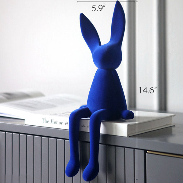 Klein Blue Rabbit Decor - Flocked Resin Sculpture - Modern Home Accent - Art Desk Ornament - Unique Shelf Display