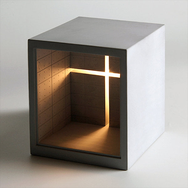 Minimalist Cross Church Night Light - Modern Cement Design in Gray and White