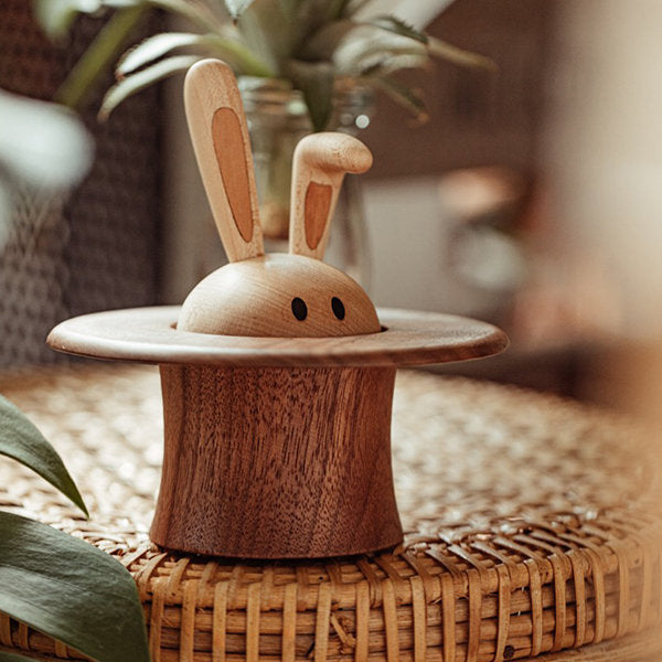 Magic Bunny Music Box - Solid Wood - Rotating Rabbit - Castle in the Sky - Cute and Sleek Design