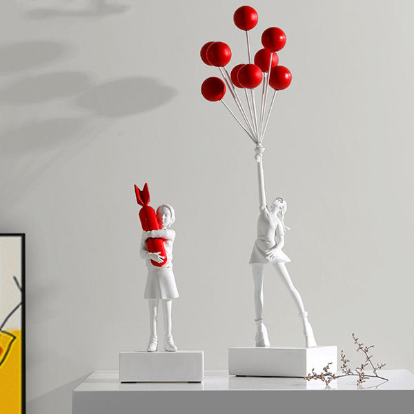 Balloon Girl Decorative Statue - Resin Sculpture - Black and White Finish - Modern Art Figurine - Home Shelf Accent