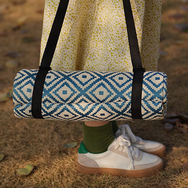 Outdoor Picnic Mat - Durable Oxford Fabric - Stylish Blue and Yellow - Geometric Pattern