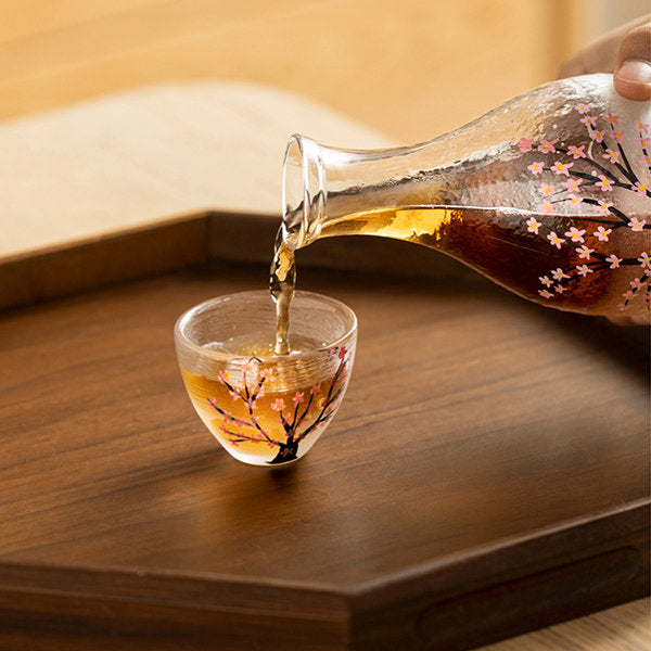 Sakura Blossom Sake Set - Handcrafted Glassware - Ideal for Sake Enthusiasts