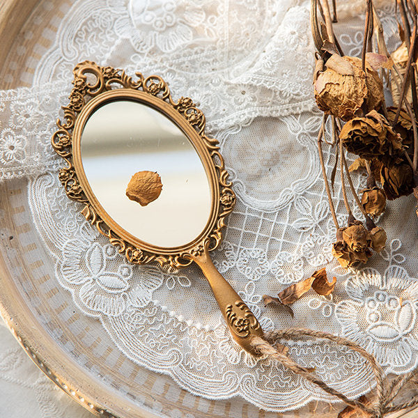 Vintage French Handheld Mirror - Elegant Retro Design - Ornate Golden