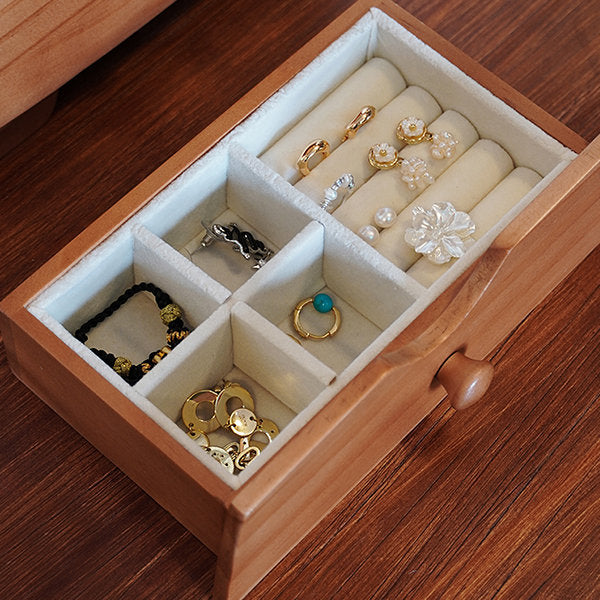 Charming Wooden Jewelry Box - With Drawers - Handy Tray - Rustic Charm - White - Black