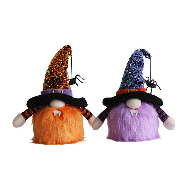 Halloween Gnome Light Set - Sequin Witch Hat - Festive Holiday Decor - Glowing Gnomes