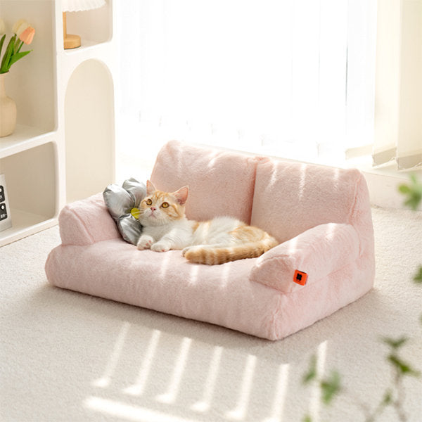 Plush Pet Sofa - Cozy Comfort - Pink - Yellow - Stylish Home Decor - Soft Fabric