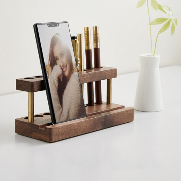 Wooden Multifunctional Pen Holder - Phone Stand - Desk Organization