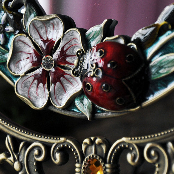 Vintage European Makeup Mirror - Ornate Retro Design - Delicate Floral Accents