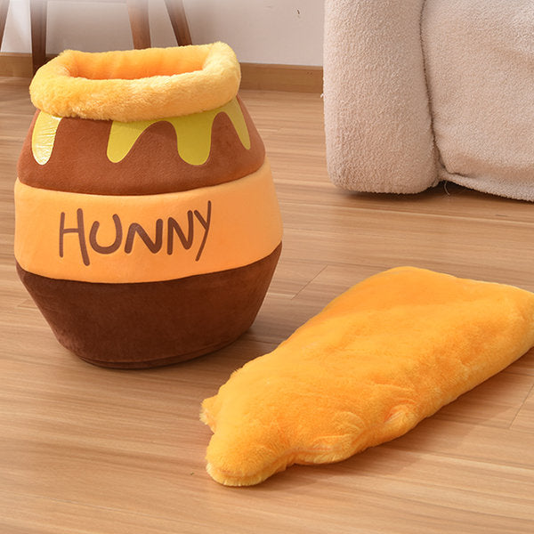 Honey Pot Cat Bed - Soft Plush - Brown - Blue - Perfect for Naps