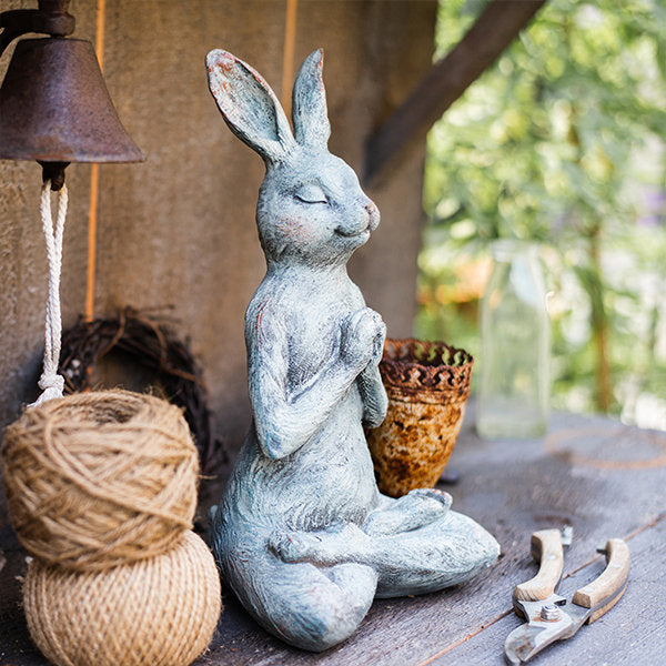 Yoga Bunny Statue - For Easter - Vintage Look - Resin Material - Meditating Pose