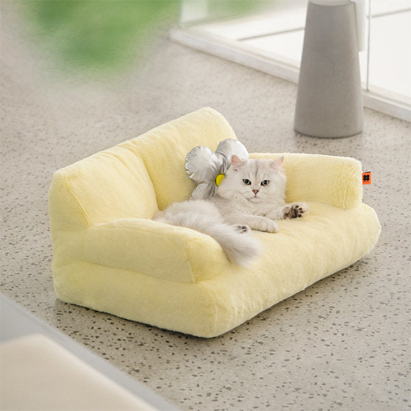 Plush Pet Sofa - Cozy Comfort - Pink - Yellow - Stylish Home Decor - Soft Fabric