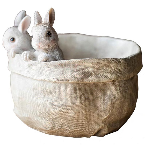Resin Bunny Planter - Garden Decoration - Pocket-Style Pot - Home Decor Accent