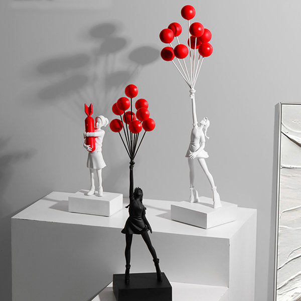 Balloon Girl Decorative Statue - Resin Sculpture - Black and White Finish - Modern Art Figurine - Home Shelf Accent