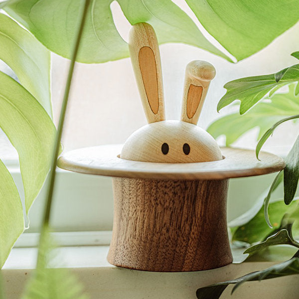 Magic Bunny Music Box - Solid Wood - Rotating Rabbit - Castle in the Sky - Cute and Sleek Design