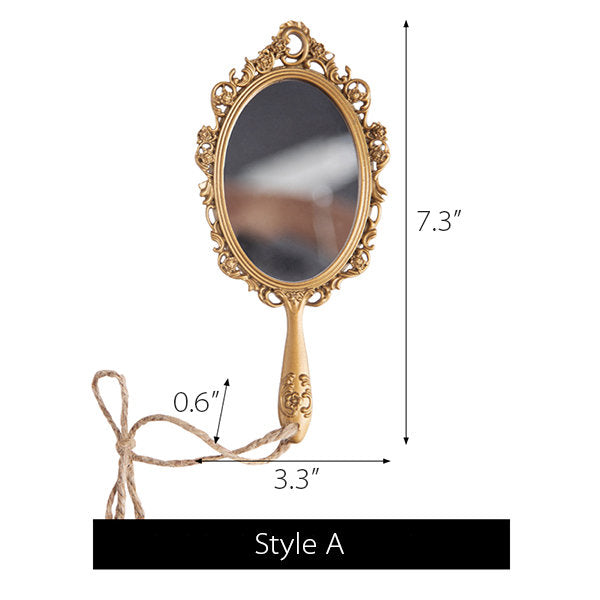 Vintage French Handheld Mirror - Elegant Retro Design - Ornate Golden