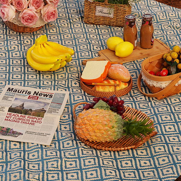 Outdoor Picnic Mat - Durable Oxford Fabric - Stylish Blue and Yellow - Geometric Pattern