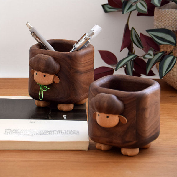 Adorable Lamb Desktop Container - Black Walnut - Versatile Storage