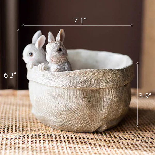 Resin Bunny Planter - Garden Decoration - Pocket-Style Pot - Home Decor Accent