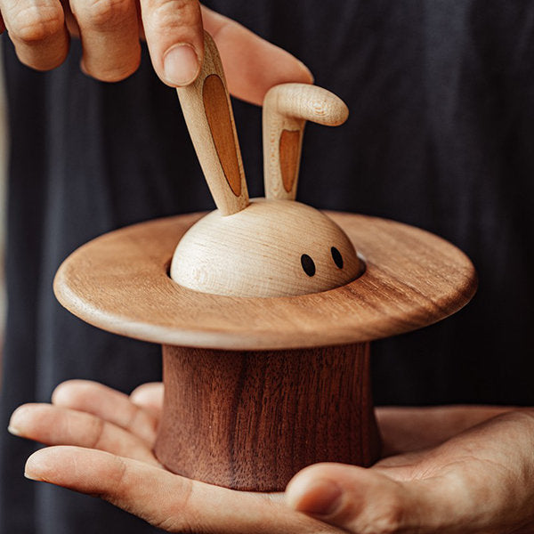 Magic Bunny Music Box - Solid Wood - Rotating Rabbit - Castle in the Sky - Cute and Sleek Design