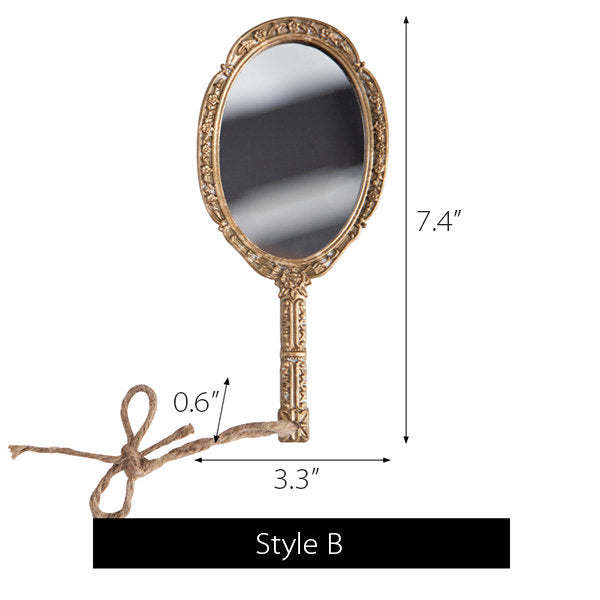 Vintage French Handheld Mirror - Elegant Retro Design - Ornate Golden