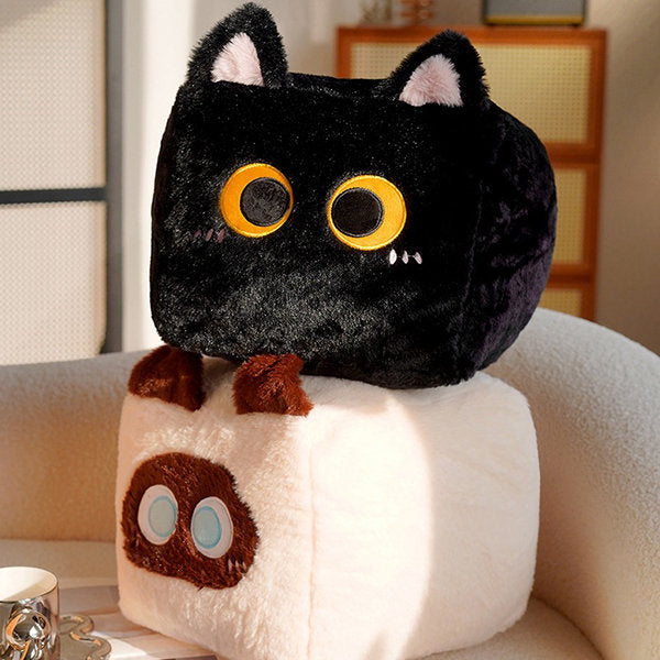 Adorable Cube Cat Pillow - Soft Plush - Cuddly Companions - Gray - Orange